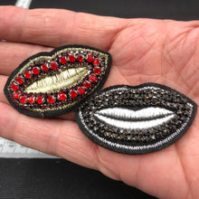 Load image into Gallery viewer, Kissing Lips  Beaded  with Red Or Black Crystals  Applique Patch
