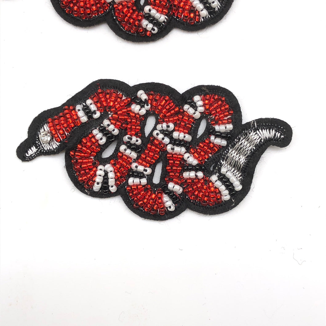 Embroidered Red Snake Iron on Applique Patch 2 pieces