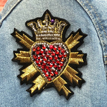 Load image into Gallery viewer, Crystal Rhinestone and Embroidered Love Heart Crown  Applique Patch
