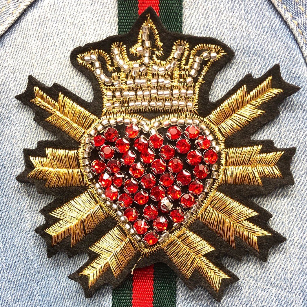 Crystal Rhinestone and Embroidered Love Heart Crown  Applique Patch