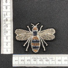Load image into Gallery viewer, 2 Large Designer Style Handmade Grey Coloured 3D  Beaded Bumble Bee  Patch
