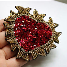 Load image into Gallery viewer, Delicate Embroidered Sequin Beaded Heart  Applique Patch
