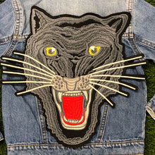 Load image into Gallery viewer, Large Grey Embroidered Panther Cat Head Applique  Patch
