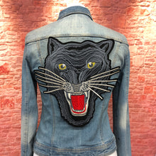 Load image into Gallery viewer, Large Grey Embroidered Panther Cat Head Applique  Patch
