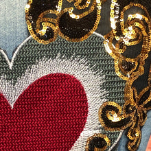 Load image into Gallery viewer, Extra Large Sequin Red Love Heart  Applique Patch  Surrounded In Gold

