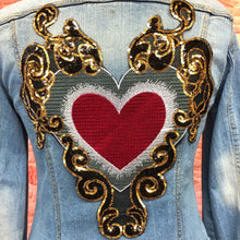 Load image into Gallery viewer, Extra Large Sequin Red Love Heart  Applique Patch  Surrounded In Gold
