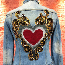 Load image into Gallery viewer, Extra Large Sequin Red Love Heart  Applique Patch  Surrounded In Gold
