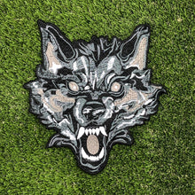 Load image into Gallery viewer, Black &amp; Grey Wolf Head Embroidery Patch
