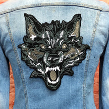 Load image into Gallery viewer, Black &amp; Grey Wolf Head Embroidery Patch

