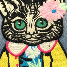 Load image into Gallery viewer, Large Colourful  Embroidered Cat &amp; Flower Applique Patch
