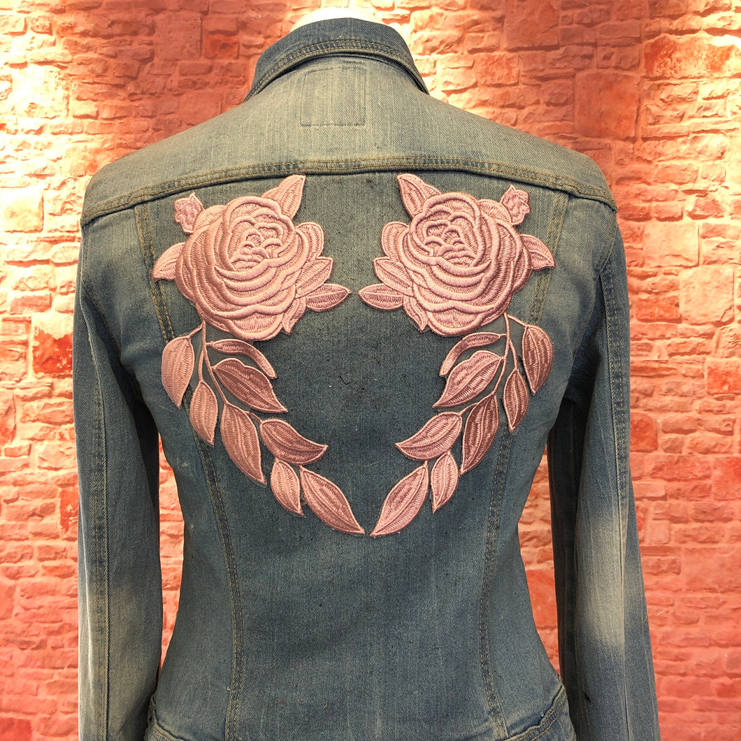 Pink Rose Embroidered Applique Patch