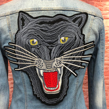 Load image into Gallery viewer, Large Grey Embroidered Panther Cat Head Applique  Patch
