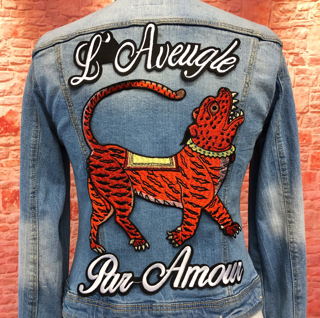 Designer Styled Oriental Tiger Big Patch Set Chinese Tiger with Amor Script Te