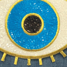 Load image into Gallery viewer, Evil Eye Sequin Gold &amp; Blue Applique Patch
