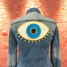 Load image into Gallery viewer, Evil Eye Sequin Gold &amp; Blue Applique Patch
