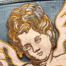 Load image into Gallery viewer, Very large Flute Playing Cherub Embroidered Royal Love  Applique Tapestry Patch
