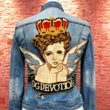 Load image into Gallery viewer, Very Large Tapestry Cherub &amp; Crown Embroidered Dg Devotion Applique Patch
