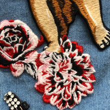 Load image into Gallery viewer, Large Cherub Embroidered Blue Flowers Tapestry Applique Patch
