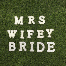 Load image into Gallery viewer, Bride Wedding Letters Pearl and Diamante Iron on letters Wifey Bride
