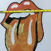 Load image into Gallery viewer, Large Orange  Sequinned Tongue  Applique Patch
