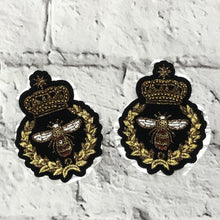 Load image into Gallery viewer, 2 Designer Style Handmade Gold Bee &amp; Crown Patch Applique
