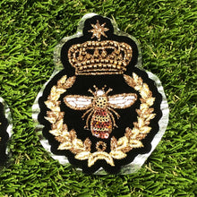 Load image into Gallery viewer, 2 Designer Style Handmade Gold Bee &amp; Crown Patch Applique
