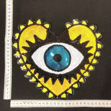Load image into Gallery viewer, Evil Eye  Sequin Love Heart Yellow Applique Patch
