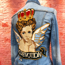 Load image into Gallery viewer, Very Large Tapestry Cherub &amp; Crown Embroidered Dg Devotion Applique Patch
