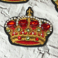 Load image into Gallery viewer, 2 Handmade 3D Red Crystal Crown Embellished Applique 8 x 7cm
