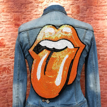 Load image into Gallery viewer, Large Orange  Sequinned Tongue  Applique Patch
