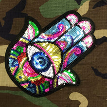 Load image into Gallery viewer, Khamsa Hamsa Hand of Fatima Sequin Eye Applique Patch

