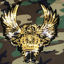 Load image into Gallery viewer, Gold Sequin Wing Crown Applique Patch
