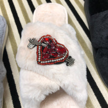 Load image into Gallery viewer, Women&#39;s  Fluffy Slippers With Sparkly Embellished Arrow Heart
