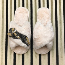 Load image into Gallery viewer, Women&#39;s  Fluffy Slippers With Sparkly Embellished Panther
