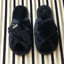 Load image into Gallery viewer, Women&#39;s  Fluffy Slippers With Sparkly Embellished Panther
