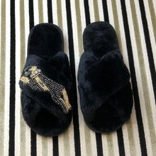 Load image into Gallery viewer, Women&#39;s  Fluffy Slippers With Sparkly Embellished Panther
