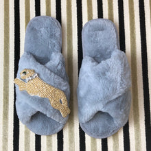 Load image into Gallery viewer, Women&#39;s  Fluffy Slippers With Sparkly Embellished Panther
