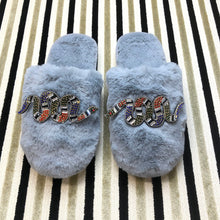 Load image into Gallery viewer, Women&#39;s  Fluffy Slippers With Sparkly Embellished Snake
