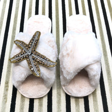 Load image into Gallery viewer, Women&#39;s  Fluffy Slippers With Sparkly Embellished Starfish
