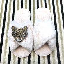 Load image into Gallery viewer, Women&#39;s  Fluffy Slippers With Sparkly Embellished Tiger
