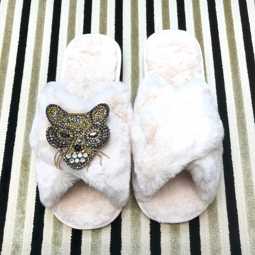 Women's  Fluffy Slippers With Sparkly Embellished Tiger