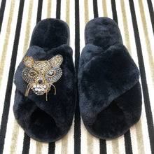 Load image into Gallery viewer, Women&#39;s  Fluffy Slippers With Sparkly Embellished Tiger

