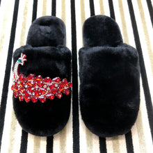Load image into Gallery viewer, Women&#39;s  Fluffy Slippers With Sparkly Embellished Red Peacock
