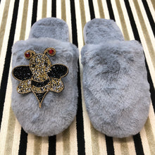 Load image into Gallery viewer, Women&#39;s  Fluffy Slippers With Sparkly Embellished Beautiful Busy Bee
