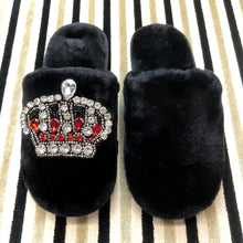 Load image into Gallery viewer, Women&#39;s  Fluffy Slippers With Sparkly Embellished Royal Crown
