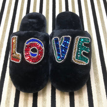 Load image into Gallery viewer, Women&#39;s  Fluffy Slippers With Beautiful Sparkly Embellished Love
