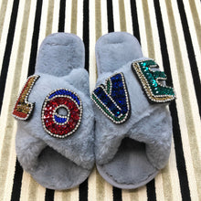 Load image into Gallery viewer, Women&#39;s  Fluffy Slippers With Beautiful Sparkly Embellished Love
