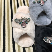 Load image into Gallery viewer, Women&#39;s  Fluffy Slippers With Sparkly Embellished Large Bee
