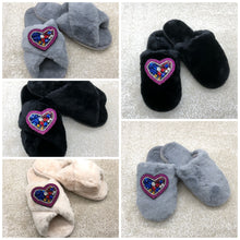 Load image into Gallery viewer, Women&#39;s  Fluffy Slippers With Sparkly Embellished Colourful Heart
