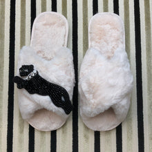Load image into Gallery viewer, Women&#39;s  Fluffy Slippers With Sparkly Embellished Panther
